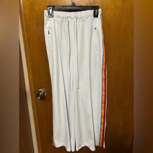 Anthropolgie small sz6 white rainbow striped joggers wide leg pocket drawstring